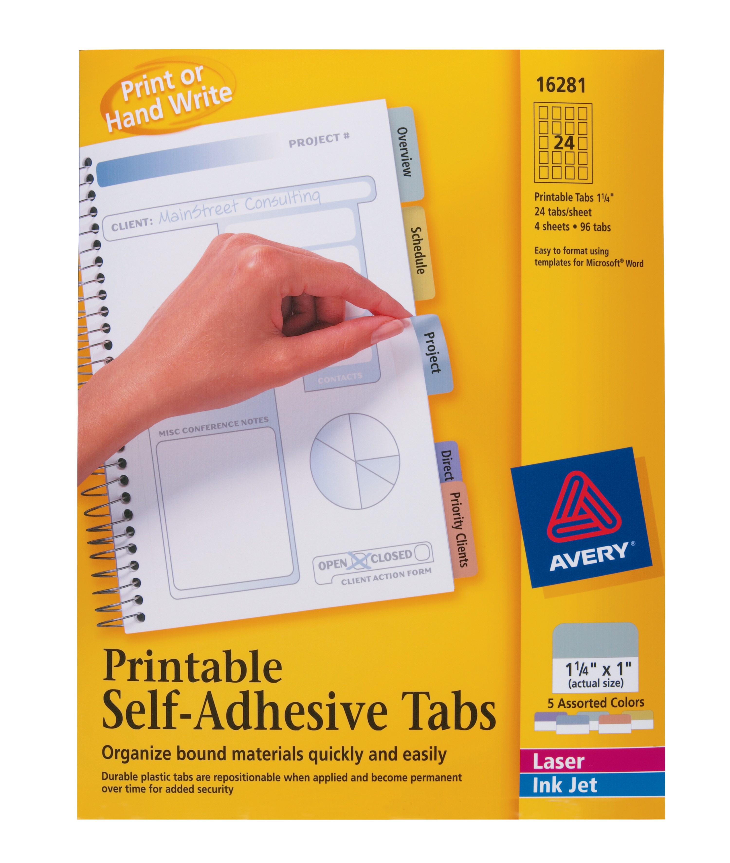 Avery Printable Tabs SelfAdhesive 11/4" Assorted Colors 96 Tabs