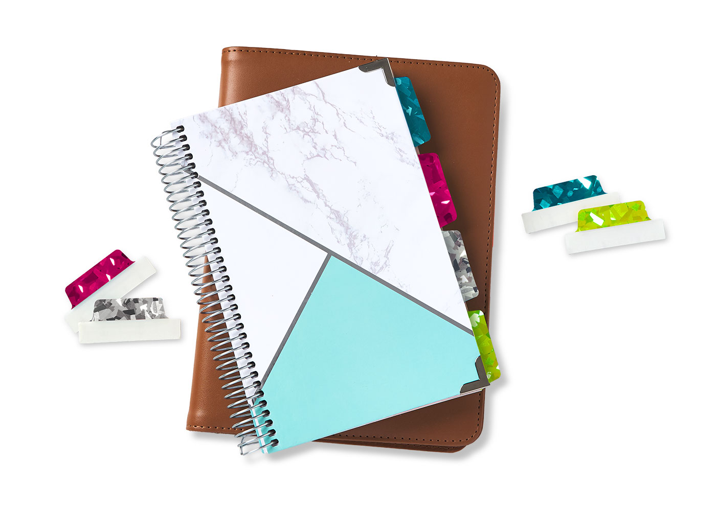 Avery tabs used in a planner to organize sales goals and personal milestones