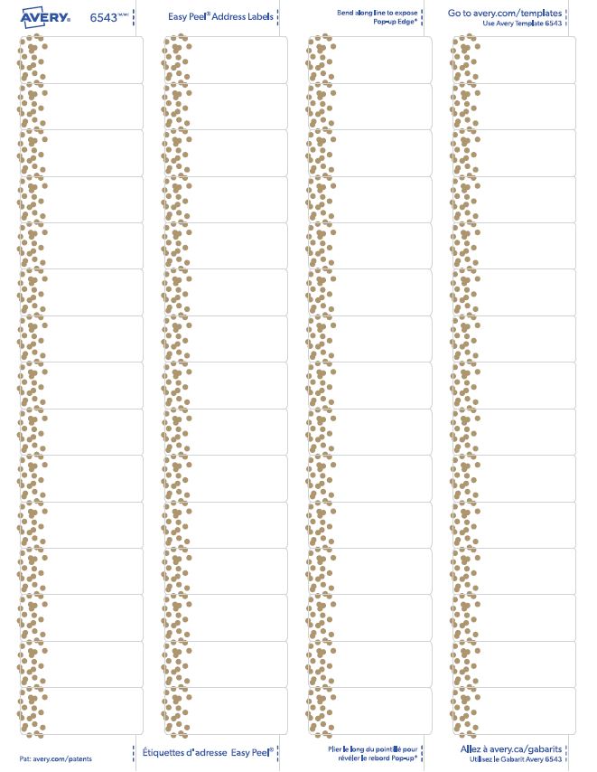 Template for Avery 6543 Gold Confetti Labels 2/3" x 13/4"