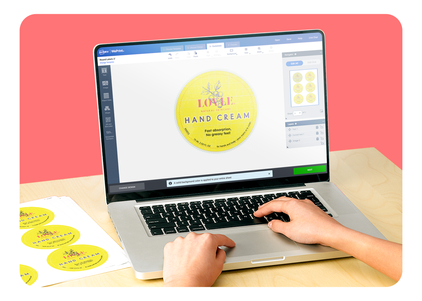 An Avery template open and being edited on Avery Design and Print Online.